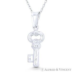 Skeleton Key-to-Heart Love Charm Pendant in .925 Sterling Silver